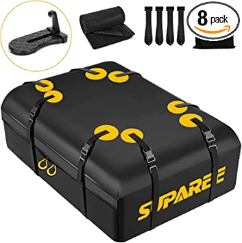 Rooftop Cargo Carrier Bag - SUPAREE 19 Cubic ft car Car Roof Bag Waterproof Car Top Carrier Roof Bag Fits All Vehicle with/ Without Rack- Car Cargo Carrier Roof Includes Car Doorstep, Mat, Door Hooks