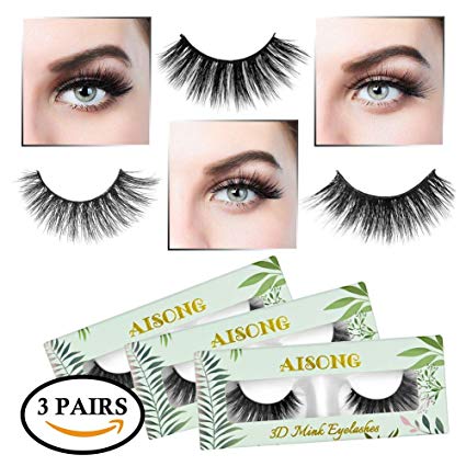 AISONG 3D Mink Lashes,100% Siberian Mink Criss-cross False Eyelashes Nature Fluffy Soft Reusable with 3 Pairs Independent Case