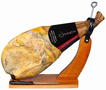 Iberico Ham Bellota (shoulder) Acorn-fed Bone in from Spain 10.6 - 12 lb + Ham Stand + Knife | Jamon 100% Iberico de Bellota Pata Negra (Paleta Iberica)