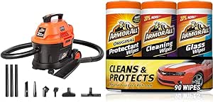 Armor All 2.5 Gallon 2 Peak HP Utility Wet/Dry Vacuum with Car Interior and Exterior Cleaning and Glass Wipes (Pack of 3)