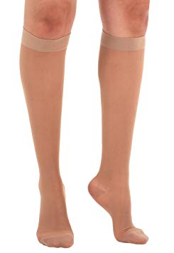 Made in The USA - Absolute Support 2XL Wide Calf Compression Stockings -Sheer Wide Calf Knee High, 15-20 mmHg- Graduated Compression Hose for Women -Beige, XXL, SKU: A101BE5