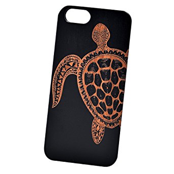 Mandala Sea Turtle Engraved Black Bamboo Cover for iPhone and Samsung phones - iPhone 6