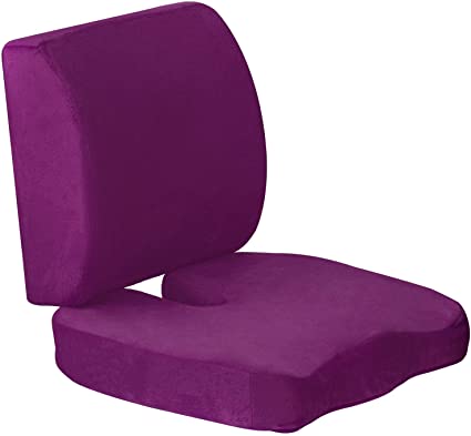 unhg Seat Cushion & Lumbar Support for Office Chair, Car, Wheelchair, Memory Foam Pillow, Washable Covers (Purple)