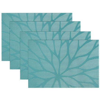 SiCoHome Placemats Dining Room Placemats for Table Heat Insulation Stain-resistant Woven Vinyl Kitchen Placemats,Set of 4 (Lotus Leaf Blue)