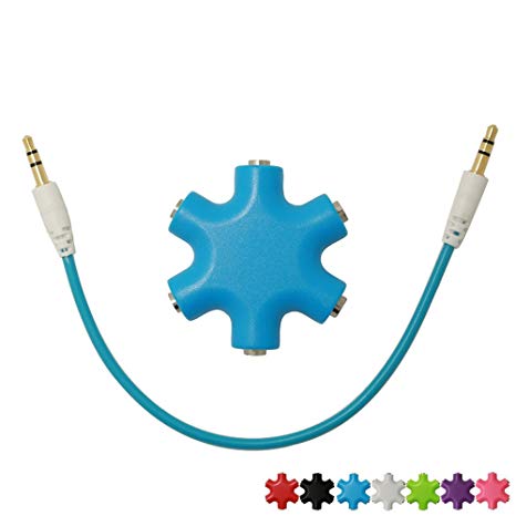 SEGMOI Snowflakes Shape 6-Way 3.5mm Stereo Audio Headset Hub Splitter Up to 5 Headphones for iPhone 4 4S 5 5S 6 6Plus iPad iPod Touch Mp3 Mp4 Samsung HTC BlackBerry LG Huawei Xiaomi (Blue)