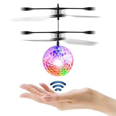 JAMSWALL RC Flying Ball, Infrared Induction Helicopter, Colorful Shinning LED Lights Disco Ball Drone, Rechargeable Light up Sensor RC Toy (Clear Crystal)