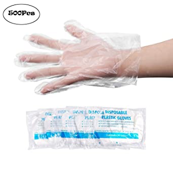 Disposable Food Prep Gloves,500 Piece Plastic Food Safe Disposable Gloves,One size Fit All,Clear