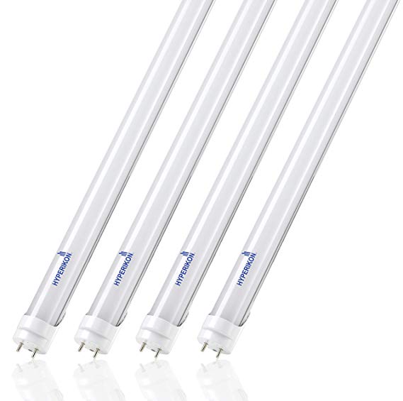 Hyperikon T8 T10 T12 LED Light Tube 4FT, 18W (40W-50W Equiv.), Dual-End Powered, Ballast Bypass, F48T8 Fluorescent Replacement, 2220 Lumens, 4000K, Frosted, Garage, Warehouse, Shop Light, 4 Pack