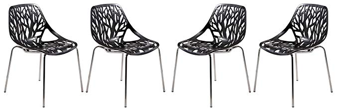 LeisureMod Modern Asbury Dining Chair with Chromed Legs (Set of 4), Black