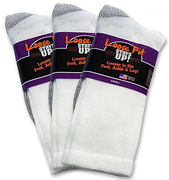 Loose Fit Stays Up Men's and Women's Casual Crew Socks 3 Pack Made in USA! Cushioned Sole For Added Comfort.