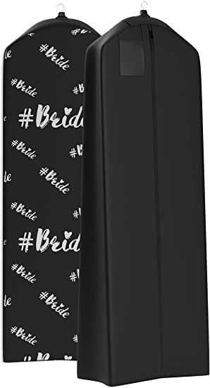 Gusseted Wedding Dress Garment Bag - For Long Puffy Gowns - 72” x 24”, 20” Gusset (Black Bride)