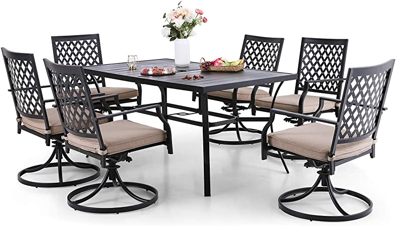 Sophia & William 7 Pieces Patio Dining Set Outdoor Metal Furniture Set, 6 x Swivel Dining Chairs with Cushion, 1 Metal Umbrella Table 6 Person for Lawn Garden