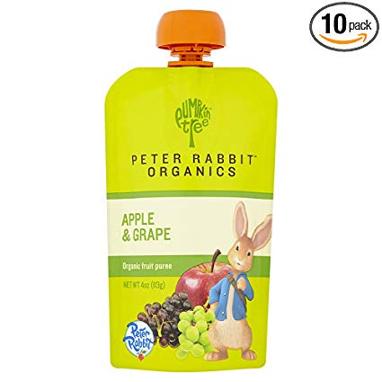 Peter Rabbit Organics, Organic Apple and Grape 100% Pure Fruit Snack, 4 Ounce Squeeze Pouches (Pack of 10)