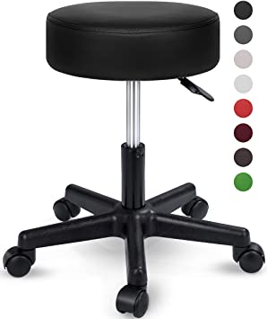 TRESKO® Swivel Chair Office Stool Beauty Salon Stool Medical Stool Rollable Stool, Adjustable Height, with Wheels, 360 Degree Rotation, 10 cm Cushion, 8 Colours (Black)