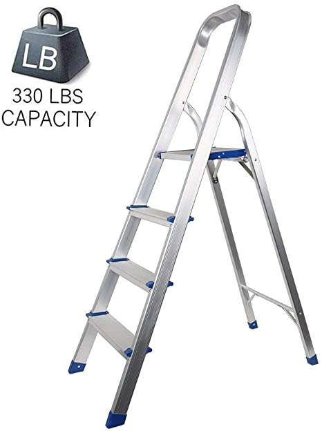 Dporticus Portable 4 Step Non-Slip Aluminum Ladder Folding Platform Stool with 330 lbs Load Capacity Silver,31.5” Height to Platform for Home