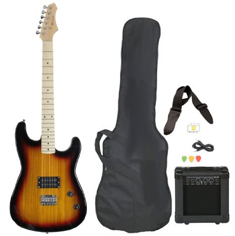 Full Size Electric Guitar with Amp, Case and Accessories Pack Beginner Starter Package Vintage Sunburst