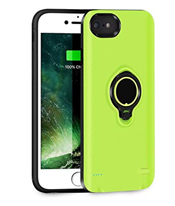 QueenAcc 2500mAh Battery Charging Case Compatible with iPhone 6/6s/7 Portable Battery Charging Case Slim Extended Battery Pack with Kickstand and Support Magnetic Car Mount Holder. (Green)