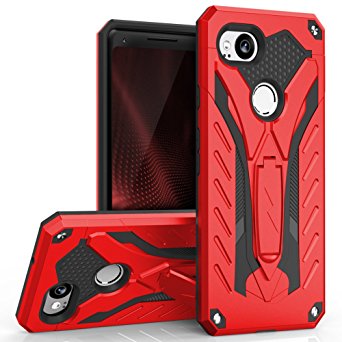 Zizo Static Series Google Pixel 2 Case with Kickstand, Shockproof and Military Grade Drop Tested Red/Black