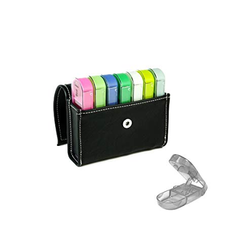 Pill Organizer Wallet Style Case Box, 7 Days Weekly, Daily compartments for 4 Times of The Day. Holder for Medicine, Vitamin, Supplement, Medicine, for Travel, Purse W/Pill Cutter Included BS0342J