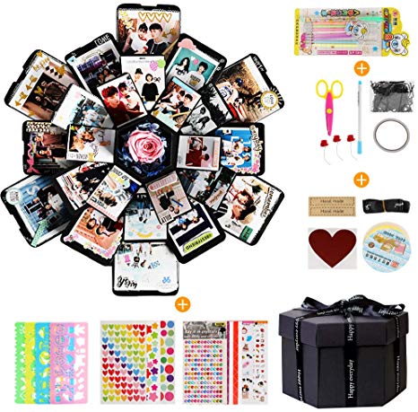 NEWSTYLE Explosion Box, DIY Handmade Photo Album Creative Scrapbook Surprise Gift Box for Christmas Birthday Wedding Anniversaries Valentine's Day
