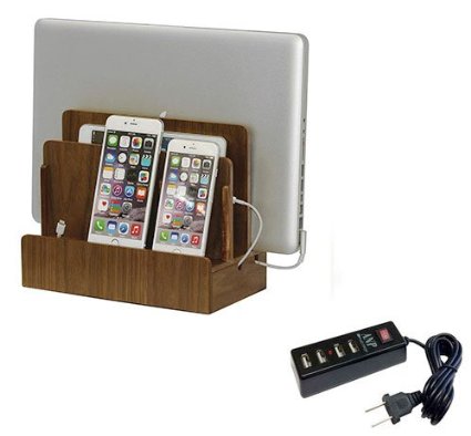 GUS Walnut Multi-Device Charging Station with USB Power Strip
