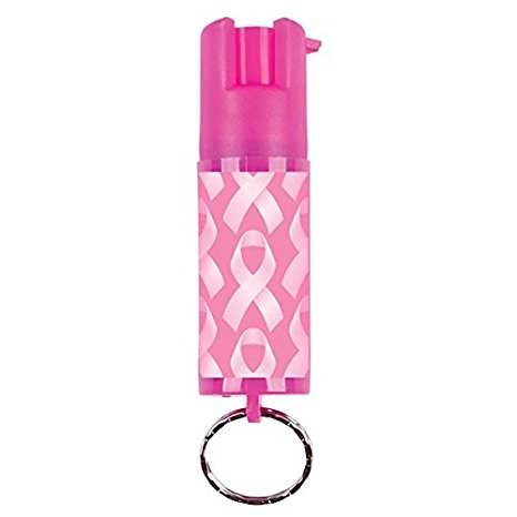 SABRE Red Pepper Spray - Police Strength - Pink Designer Label with Fight Against Breast Cancer Ribbons, Contains 25 Bursts (5x Other Brands) and 10-Foot (3M) Range