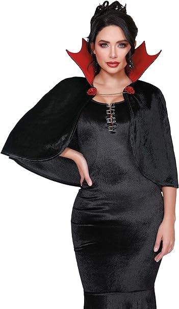 Dreamgirl Womens Mini Vampire Cape, Vamp Cape Halloween Costume Accessory for Adults, Black/Red