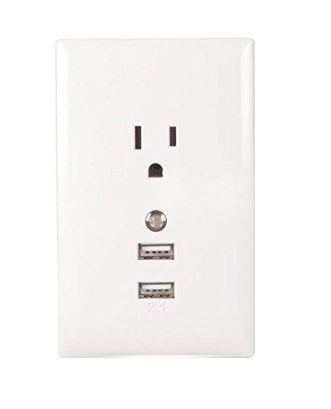 RCA WP2UNLWF USB Wall Plate with Night Light - White