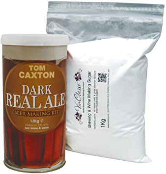 Home Brew Ingredients - Tom Caxton Dark Real Ale - 40 Pint Homebrew Beer Ingredient Kit Including 1Kg Vinclasse Brewing Sugar