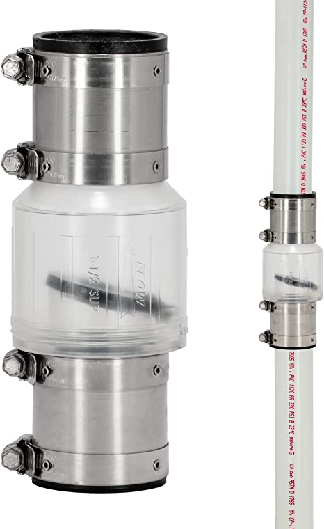 ProCheck Quiet Sump Pump Check Valve With Stainless Steel Vibration Resistant Couplings, 1-1/2“