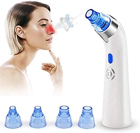 Blackhead Remover Pore Vacuum, Facial Electric Blackhead Removal Tools, Fast USB Rechargeable with 4 Replaceable Suction Head and 5 Adjustable Suction Power (White)