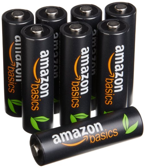 AmazonBasics AA High-Capacity Ni-MH Pre-Charged Rechargeable Batteries (8-Pack) - 500 cycles  (Typical 2500mAh, Min. 2400mAh)