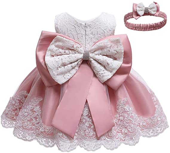 0-2 Years Baby Girls Pageant Lace Dresses Toddler Party Embroideryr Dress with Headwear