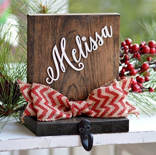 Personalized Christmas Stocking Holder For Mantle Or Fireplace, Rustic Stocking Holder
