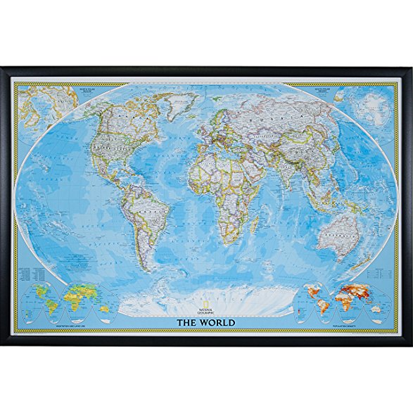 Craig Frames Wayfarer, Classic World Push Pin Travel Map, Gallery Black frame and Pins, 24 by 36-Inch