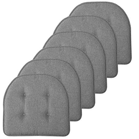 Sweet Home Collection Chair Cushion Memory Foam Pads Tufted Slip Non Skid Rubber Back U-Shaped 17" x 16" Seat Cover, 6 Pack, Grey