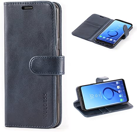 Mulbess Galaxy S9 Protective Cover, Magnetic Closure RFID Blocking Luxury Flip Folio Leather Wallet Phone Case with Card Slots and Kickstand for Samsung Galaxy S9, Navy Blue
