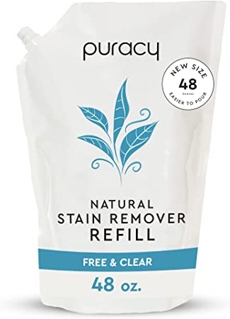 Puracy Natural Laundry Stain Remover Refill, Stain Remover for Clothes, Enzyme-Based Clothing Spot Cleaner, Free & Clear, 48 fl.oz.