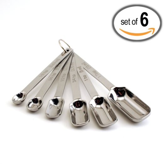 Narrow Stainless Steel Measuring Spoons for Thin Narrow Mouth Spice Jars Set of 6 - Commercial Chefs Quality for Baking and Cooking from 2 Lb Depot