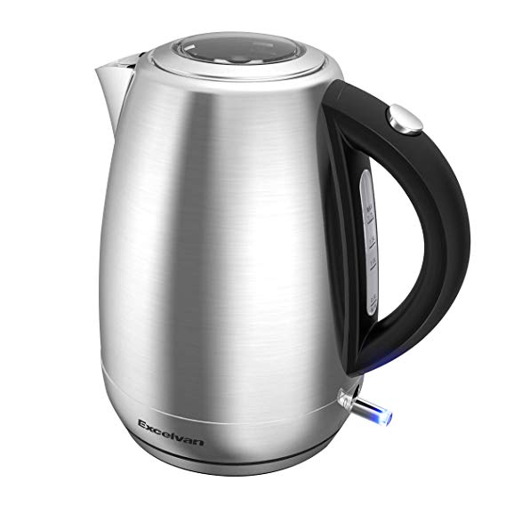 Electric Kettle Stainless Steel Cordless Tea Kettle 1500W Fasting Boiling with Temperature Control, 1.8 QT Hot Water Kettle with Blue LED Light, Auto Shut-Off and Boil-Dry Protection