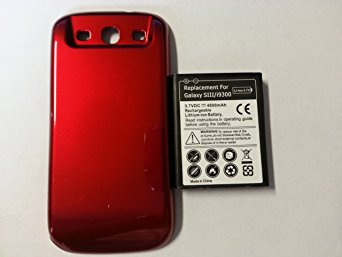 Bastex Samsung Galaxy SIII 4800mAh Extended Battery   Red Back Cover DOOR for Samsung Galaxy S3 i9300, i747, i535, T999