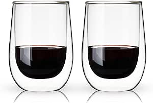 True Insulated Double Walled Stemless Wine Set-Dishwasher Safe Borosilicate Glass 10oz Set of 2, Clear