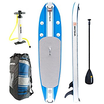 Driftsun SUP Inflatable 10' Stand Up Paddle Board Package. Everything Included: Board, Fins, Paddle, Pump and Carry Backpack