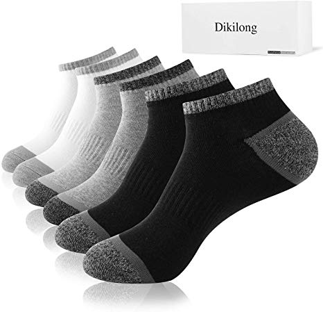 Mens Ankle Socks, 6 Pack Low Cut Athletic Cushion Cotton Socks No Show Moisture Wicking Sports socks