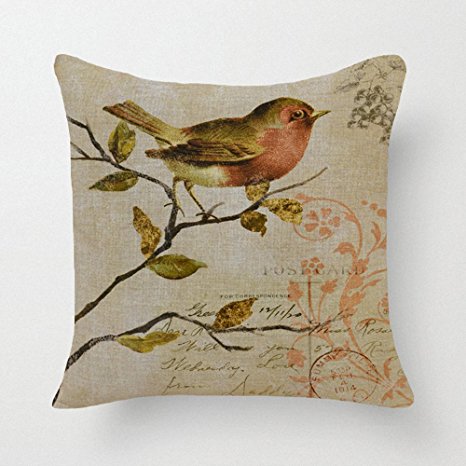 SLS Cotton Linen Decorative Throw Pillow Case Cushion Cover Branch Bird 18 "X18 " (4)