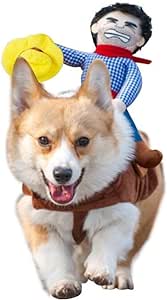 Deluxe Cowboy Rider Pet Costume - Funny Dog Halloween Outfit with Doll and Hat, Adjustable Knight Style Costume for Labs, German Shepherds, and Golden Retrievers, and More (S)