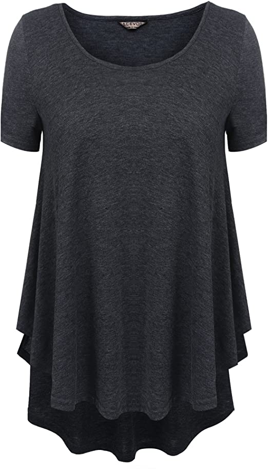 ACEVOG Women Short Sleeve Loose Fit T Shirt Flare Hem Tunic Top