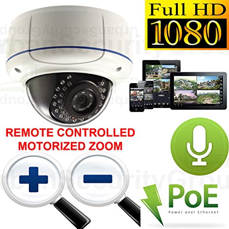 USG Sony DSP 1080P 2MP HD IP PoE Motorized Lens Auto-Zoom & Auto-Focus Dome Security Camera with Audio: 2.8-12mm Lens, 30x IR LEDs 100 Feet Night Vision, IR-Cut, Outdoor Rated, ONVIF, Motion Detection