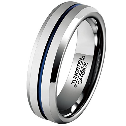 HSG Rings for Men Blue Plated 6mm Tungsten Carbide Plated Wedding Band Comfort Fit