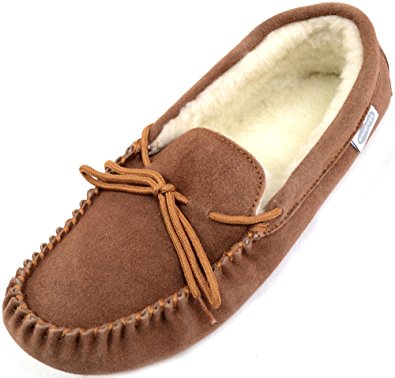 Snugrugs Men's Suede Sheepskin Moccasin Slippers With Soft Sole
